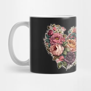 Floral Garden Botanical Print with wild flowers Heart Valentines Mug